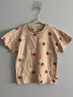 CarlijnQ Organic Cotton Badminton Print Tee Size 110/116 (5-6Y) EUC